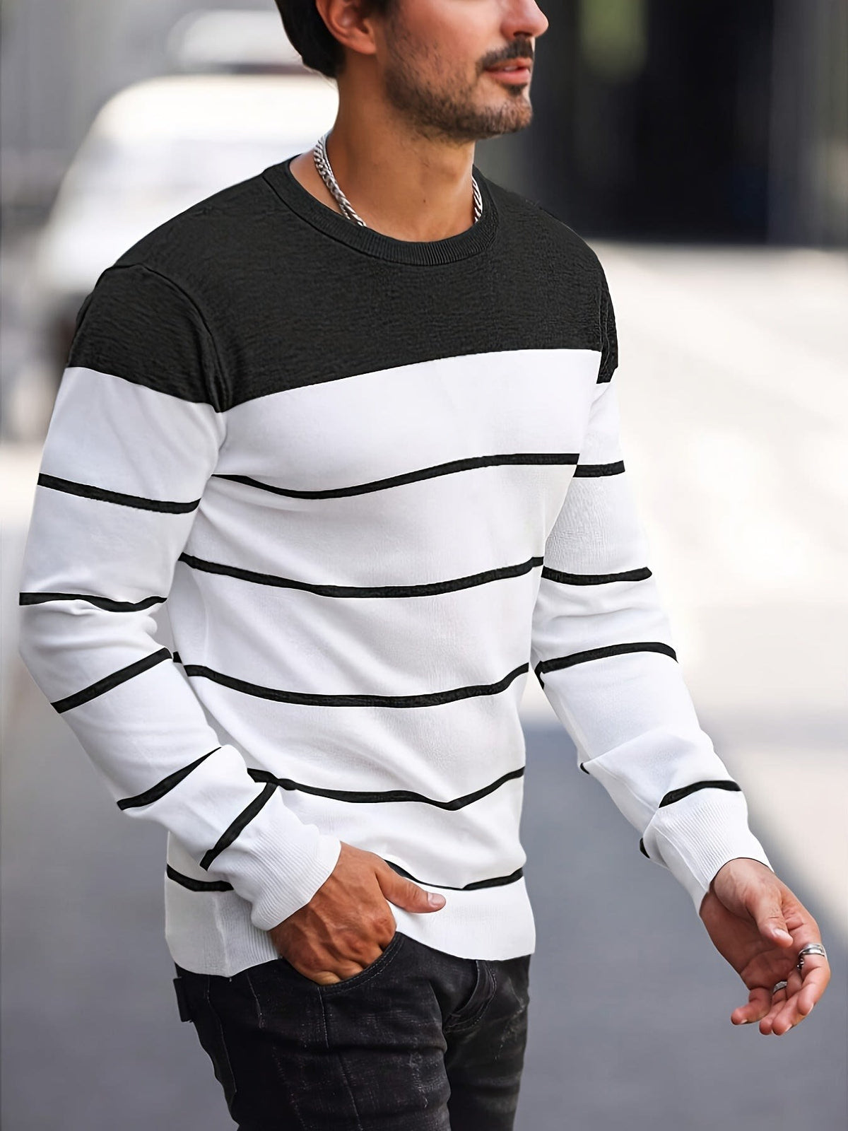 Finnegan Color Block Striped Crew Neck Pullover