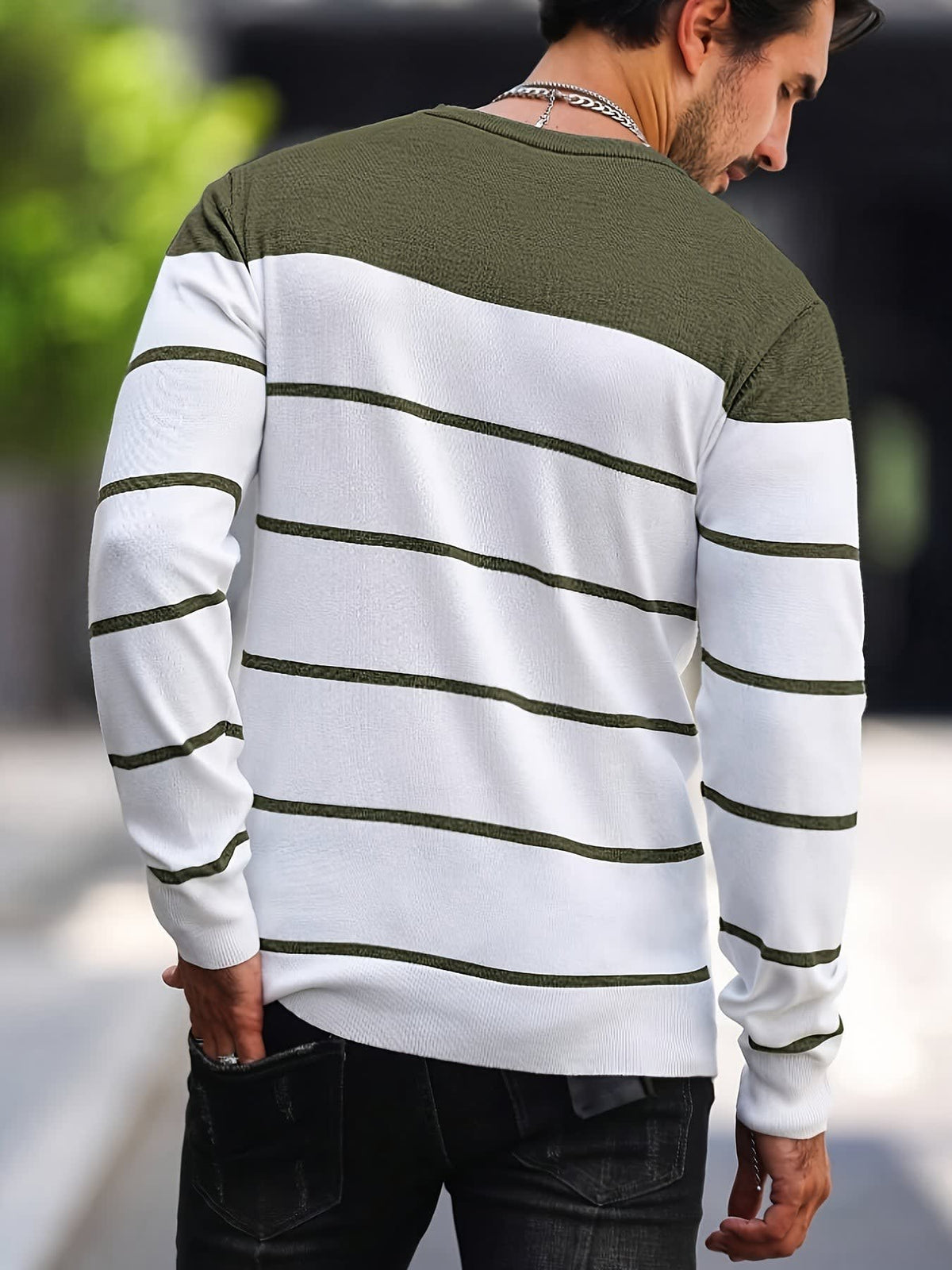 Finnegan Color Block Striped Crew Neck Pullover