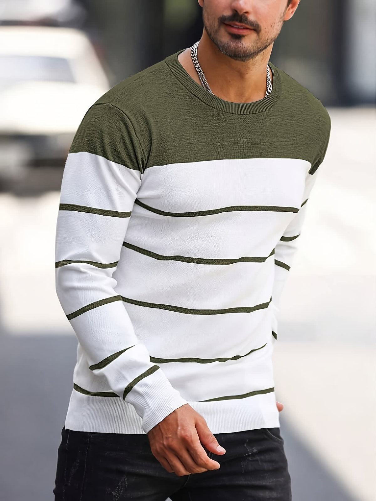 Finnegan Color Block Striped Crew Neck Pullover