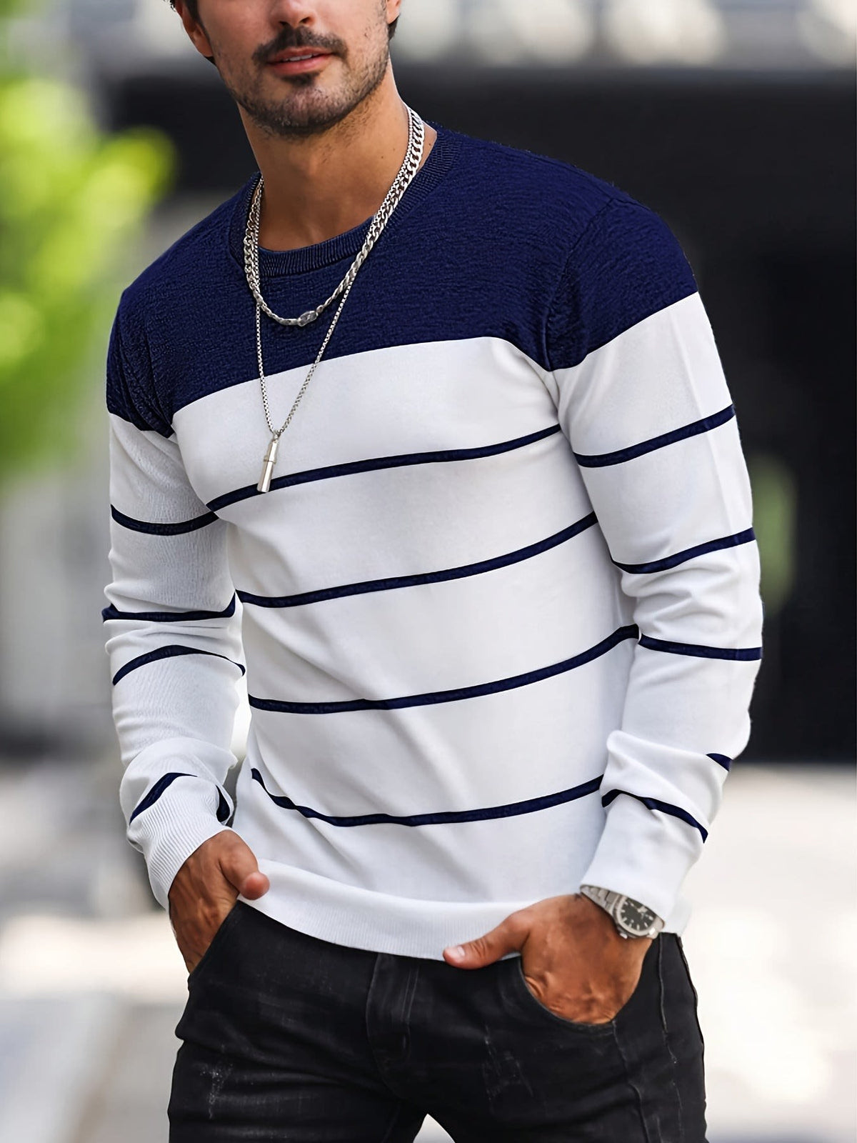 Finnegan Color Block Striped Crew Neck Pullover
