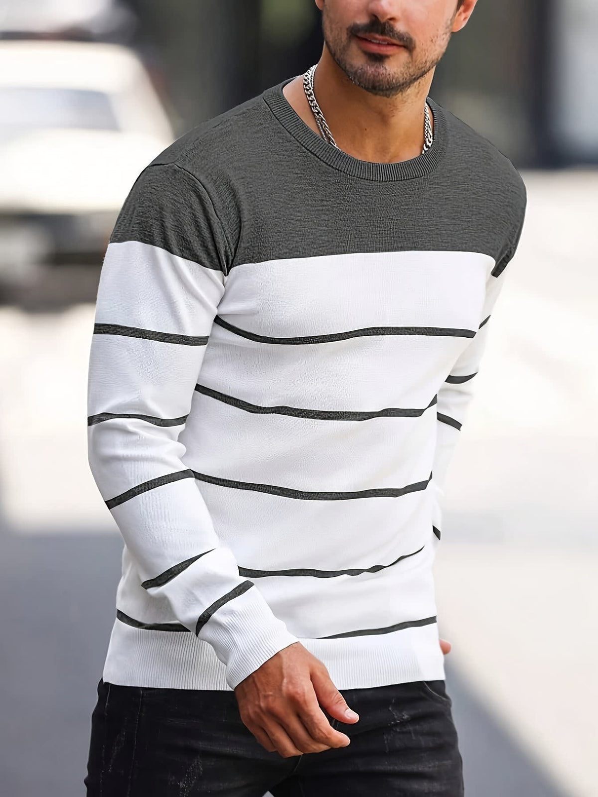 Finnegan Color Block Striped Crew Neck Pullover