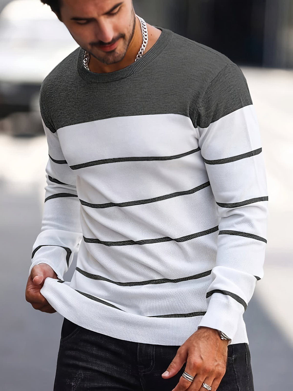 Finnegan Color Block Striped Crew Neck Pullover