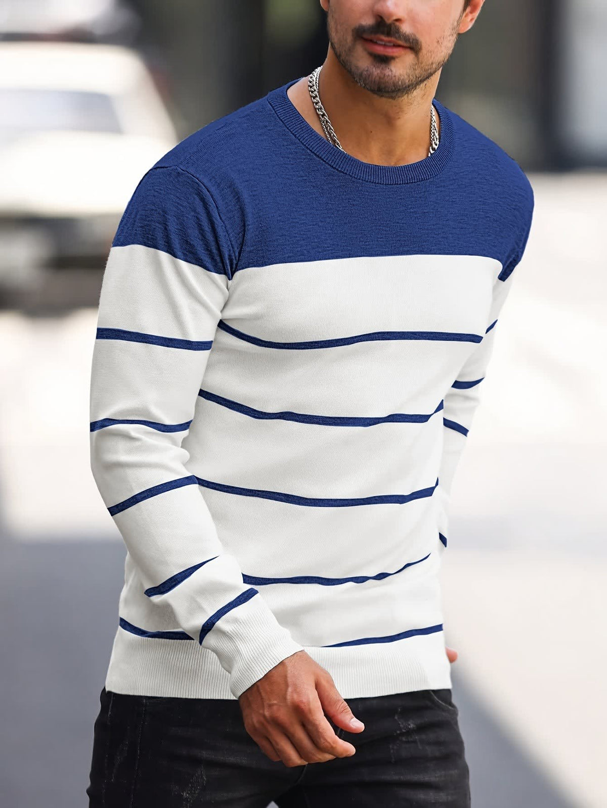 Finnegan Color Block Striped Crew Neck Pullover