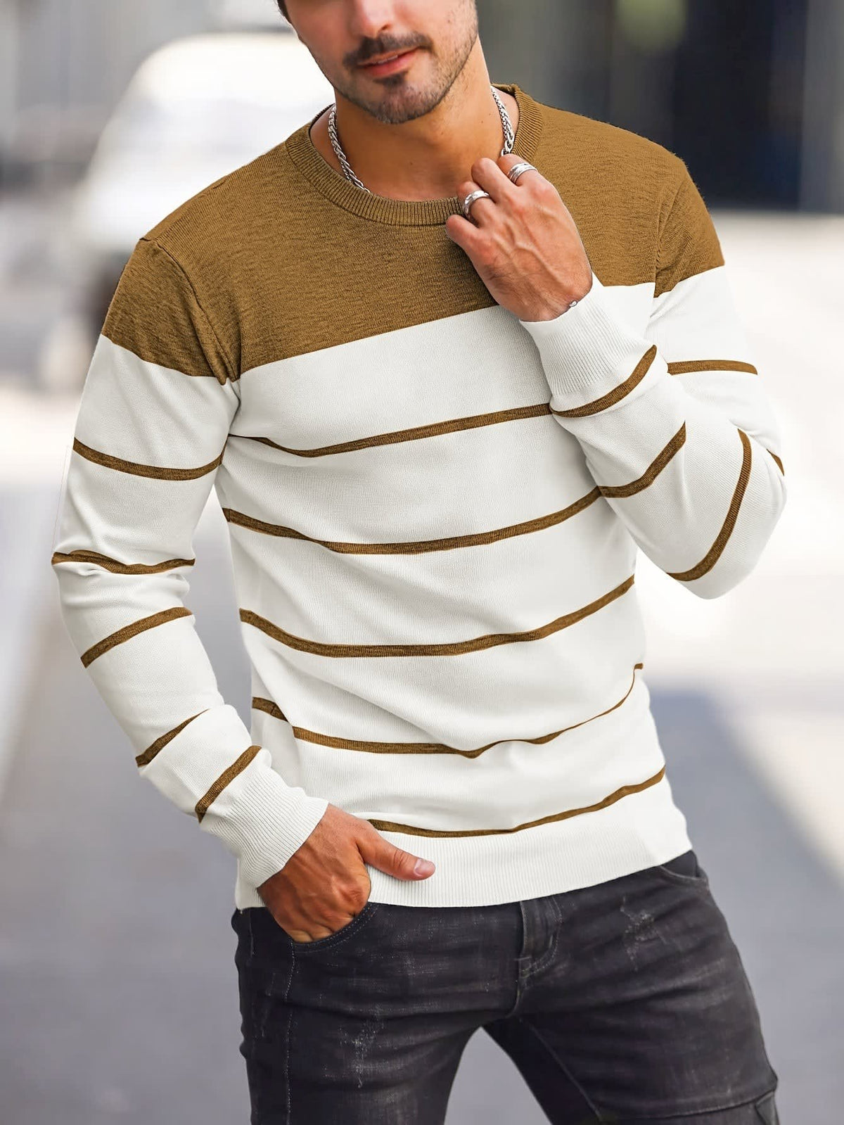 Finnegan Color Block Striped Crew Neck Pullover