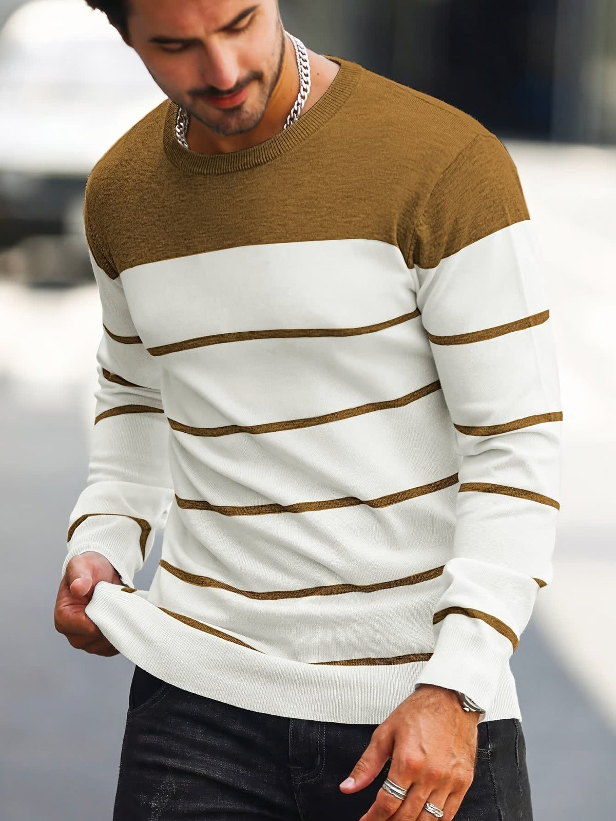 Finnegan Color Block Striped Crew Neck Pullover