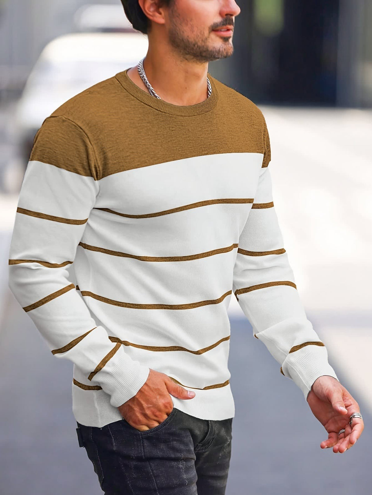 Finnegan Color Block Striped Crew Neck Pullover