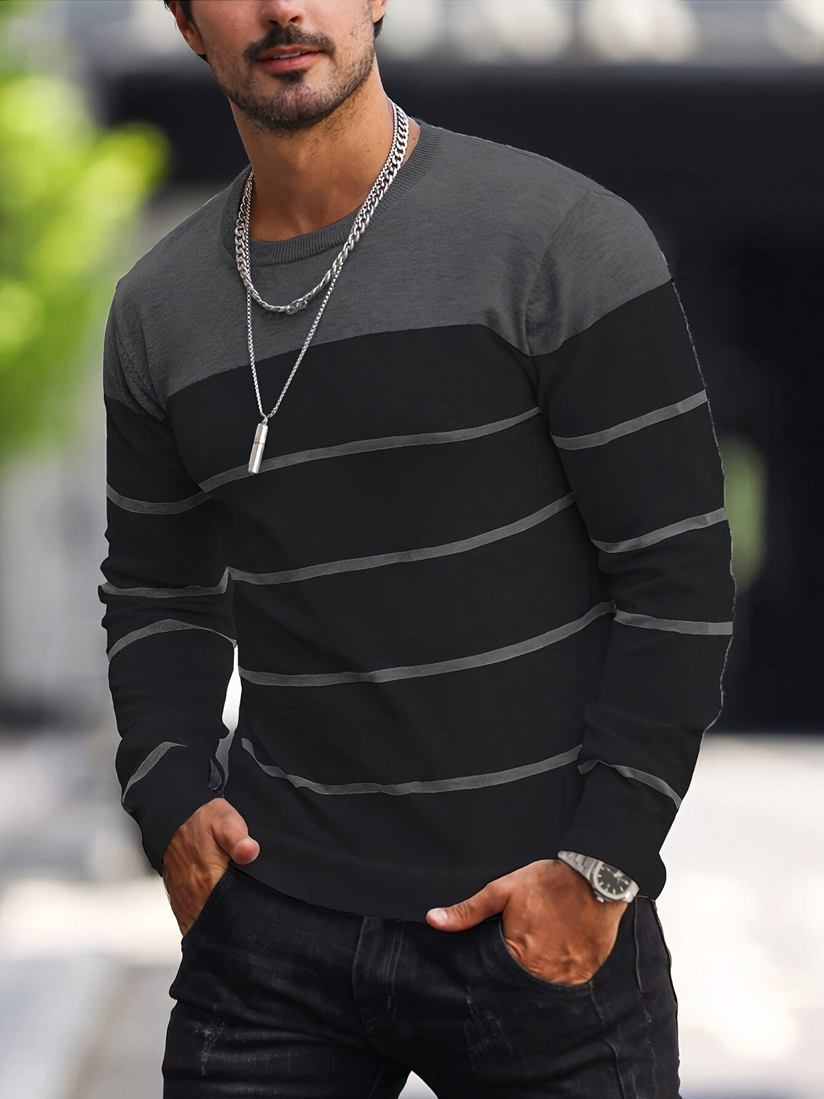 Finnegan Color Block Striped Crew Neck Pullover