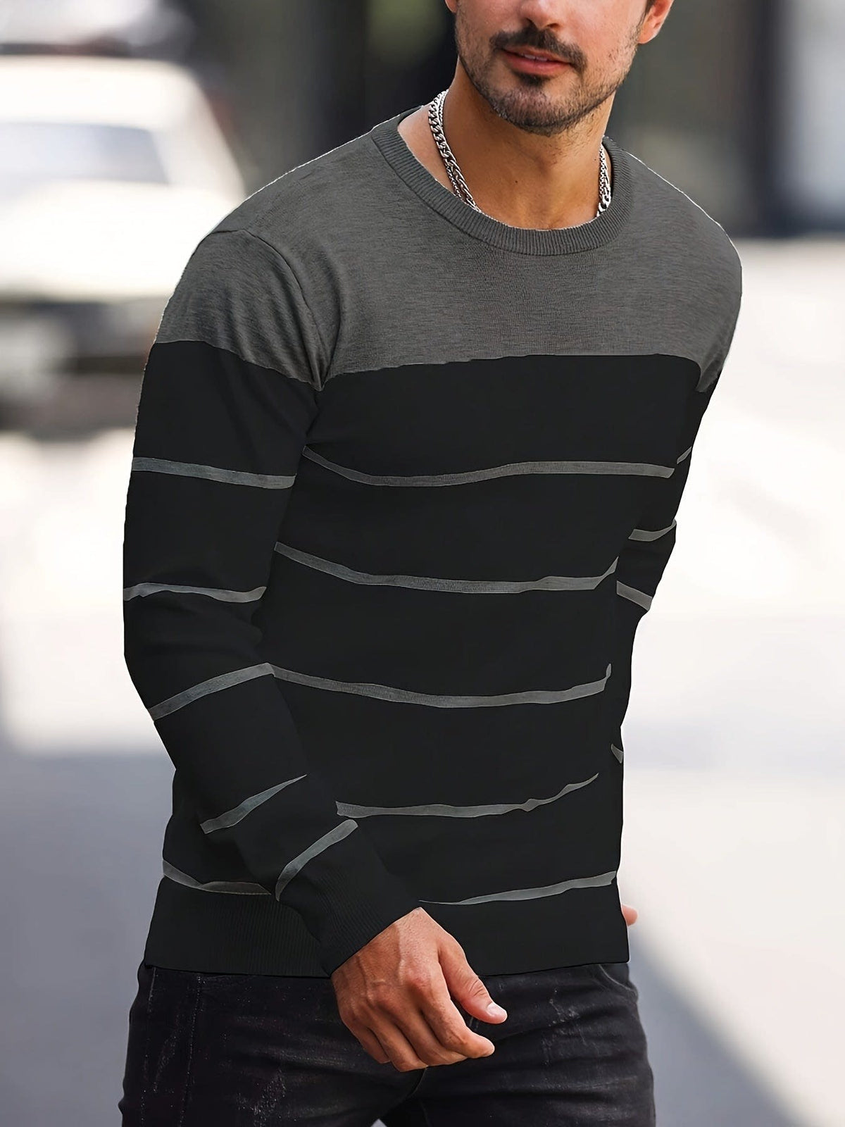 Finnegan Color Block Striped Crew Neck Pullover