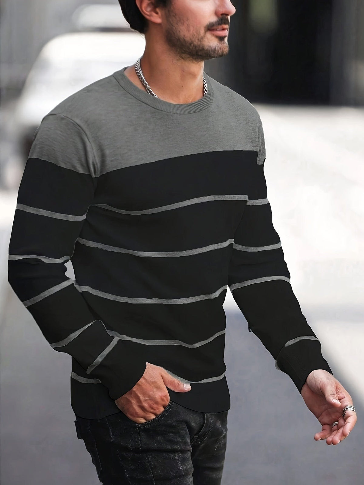 Finnegan Color Block Striped Crew Neck Pullover
