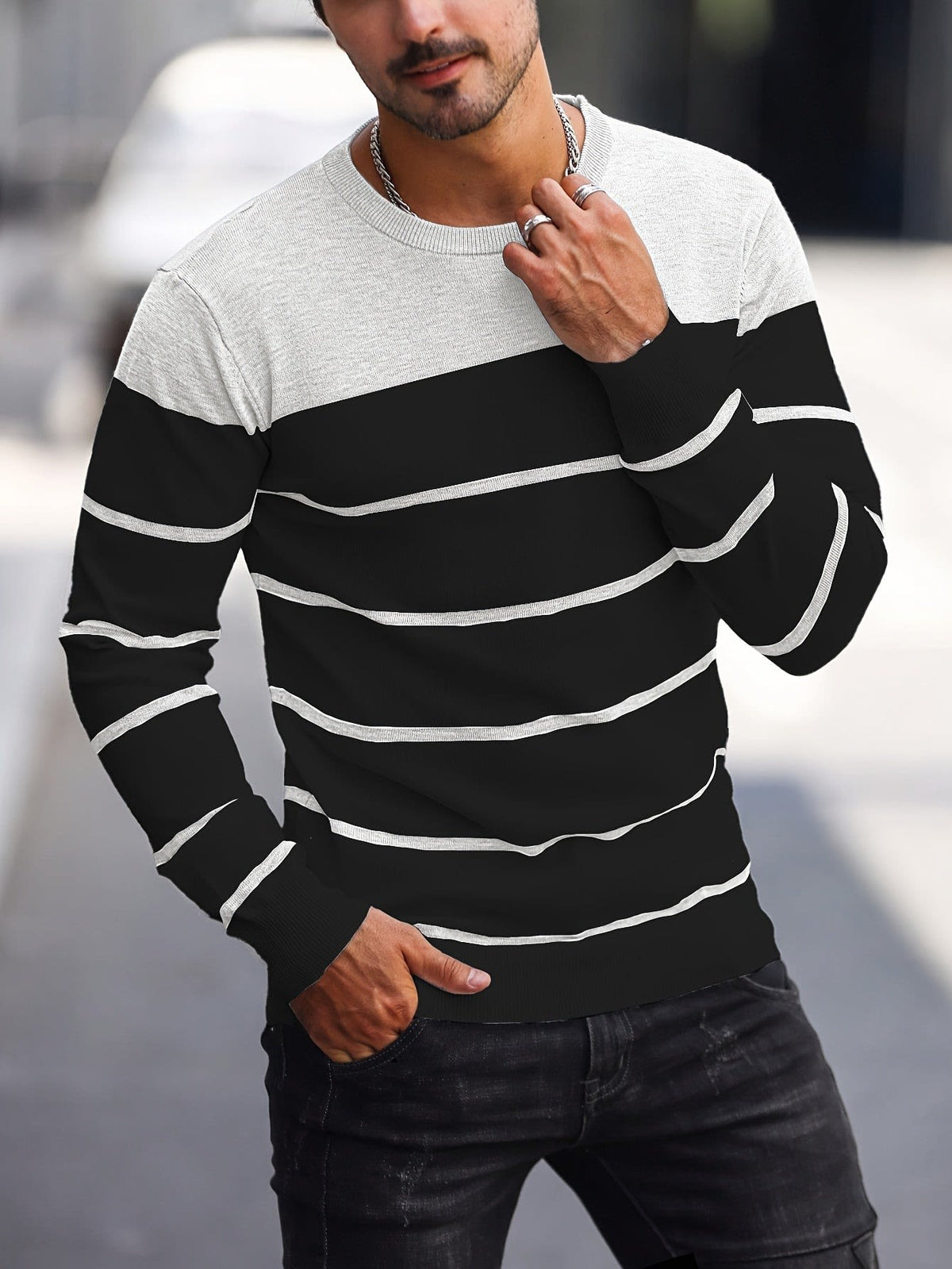 Finnegan Color Block Striped Crew Neck Pullover