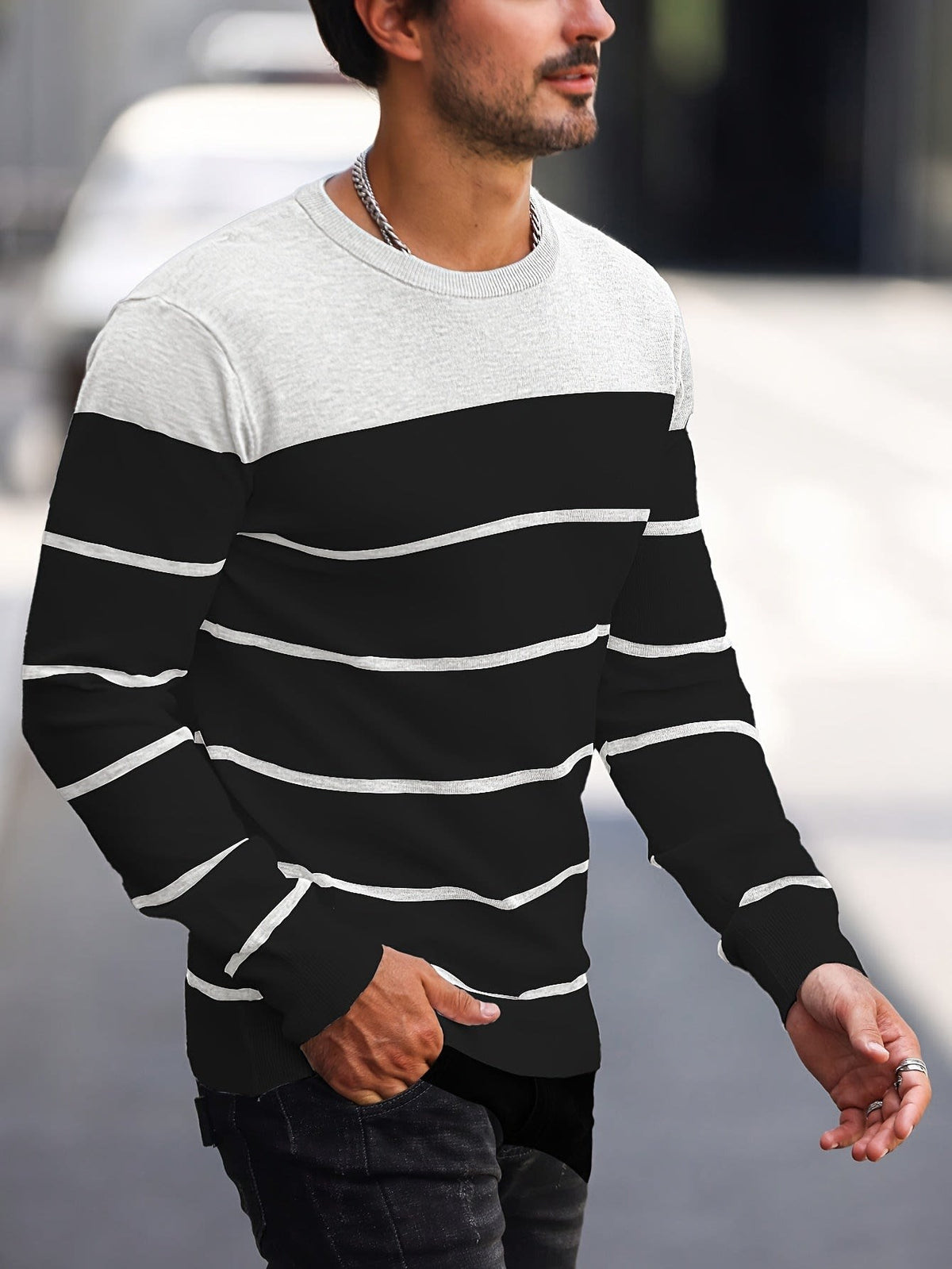Finnegan Color Block Striped Crew Neck Pullover