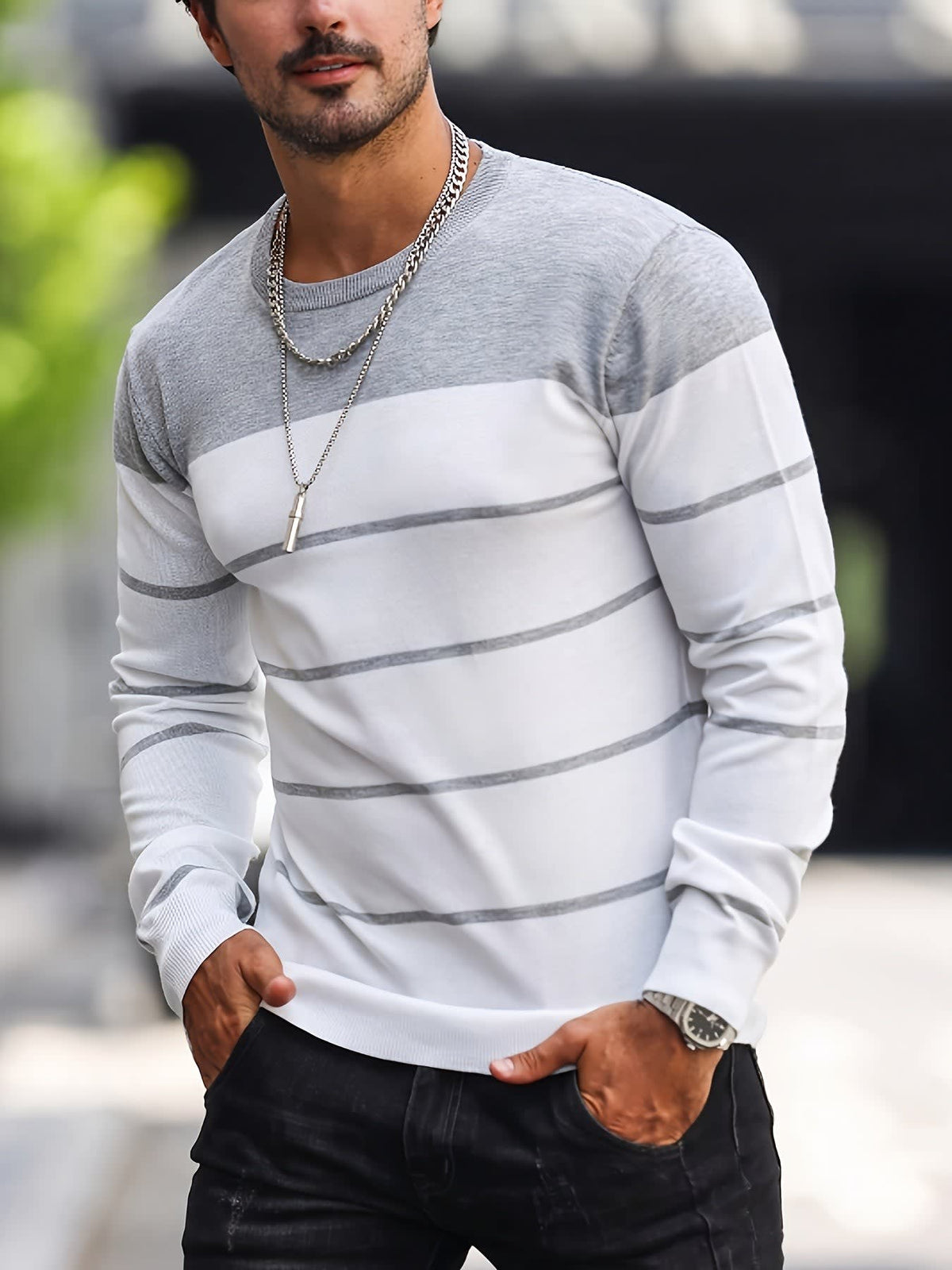 Finnegan Color Block Striped Crew Neck Pullover