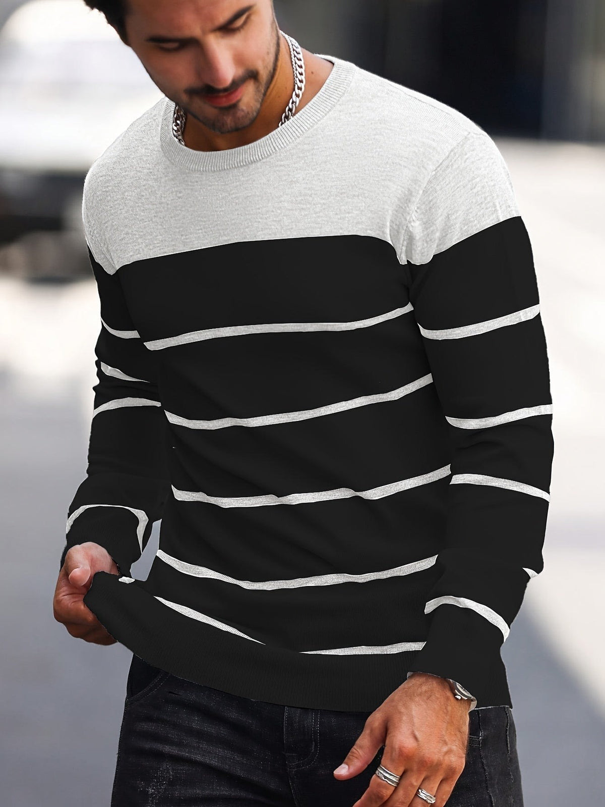 Finnegan Color Block Striped Crew Neck Pullover