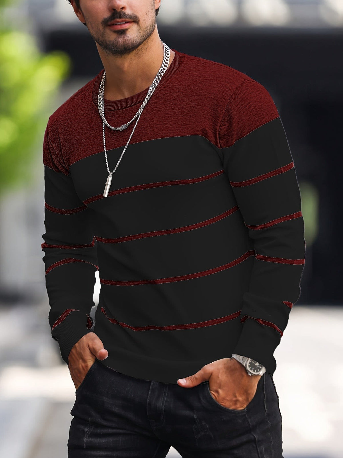 Finnegan Color Block Striped Crew Neck Pullover