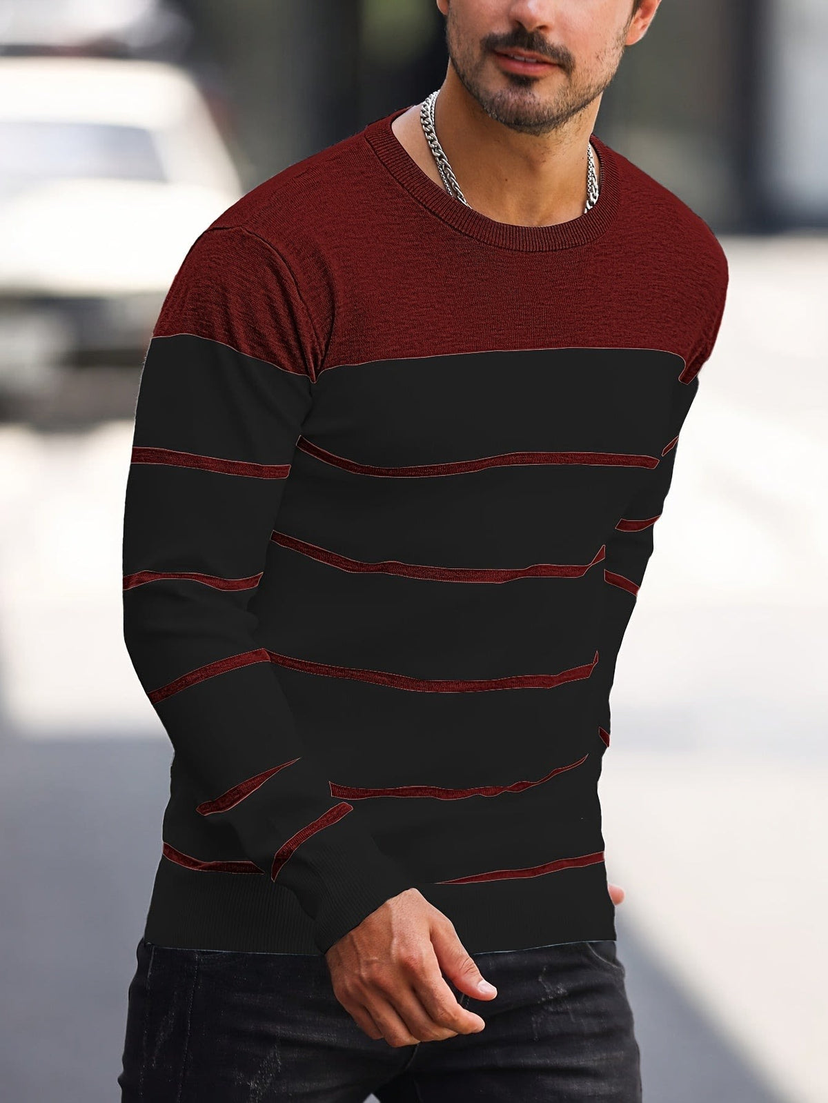 Finnegan Color Block Striped Crew Neck Pullover