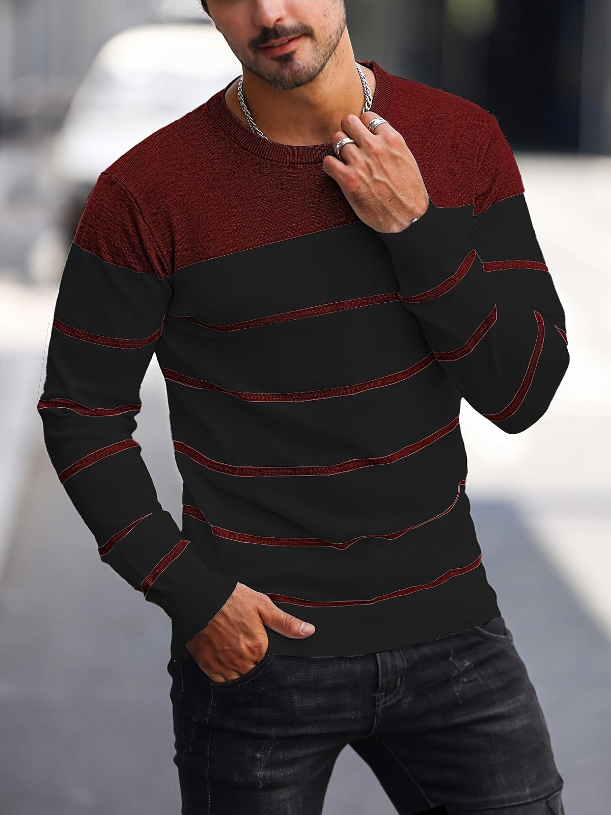 Finnegan Color Block Striped Crew Neck Pullover