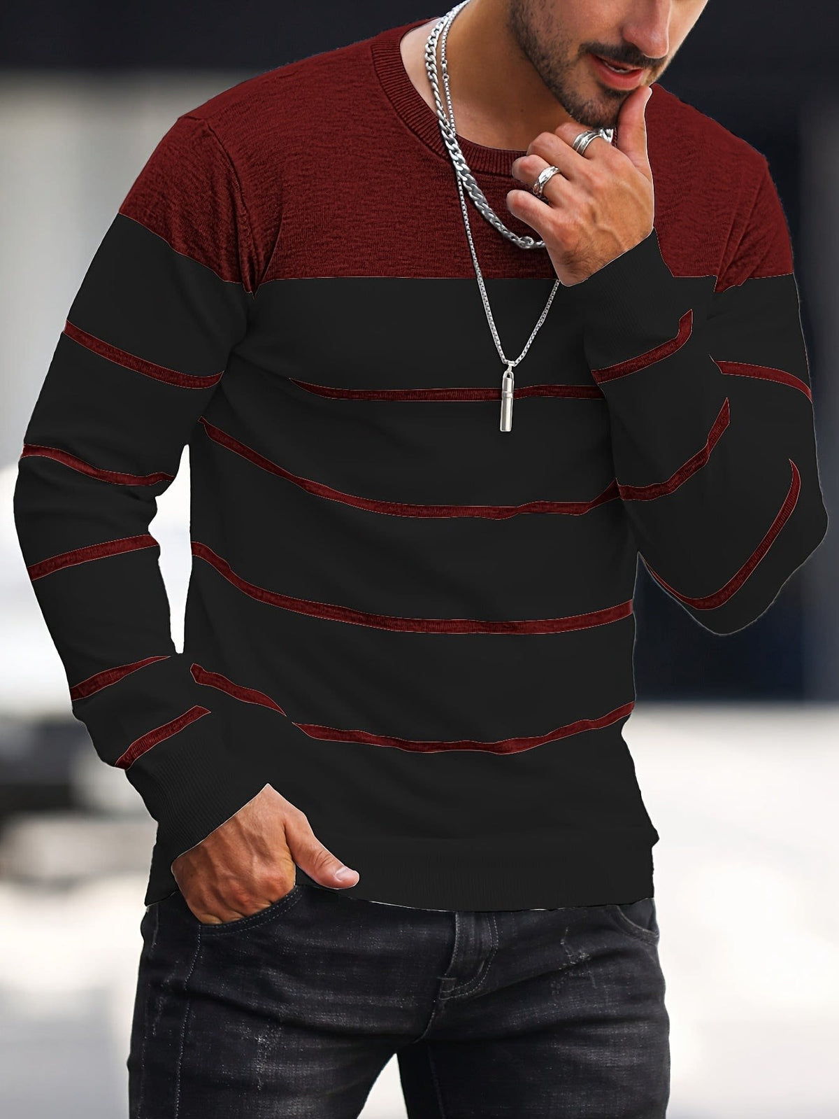 Finnegan Color Block Striped Crew Neck Pullover