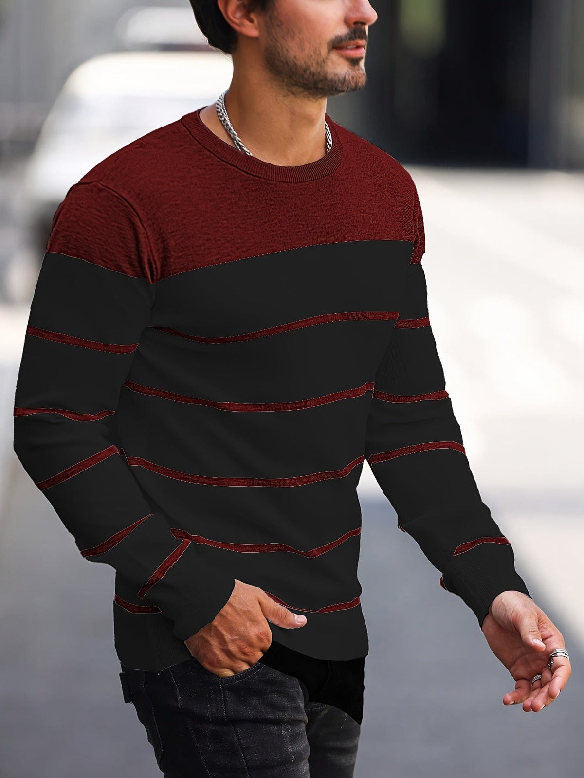 Finnegan Color Block Striped Crew Neck Pullover