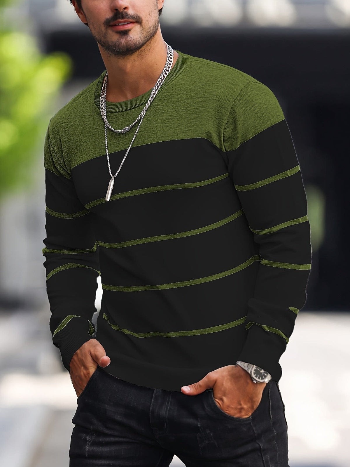 Finnegan Color Block Striped Crew Neck Pullover