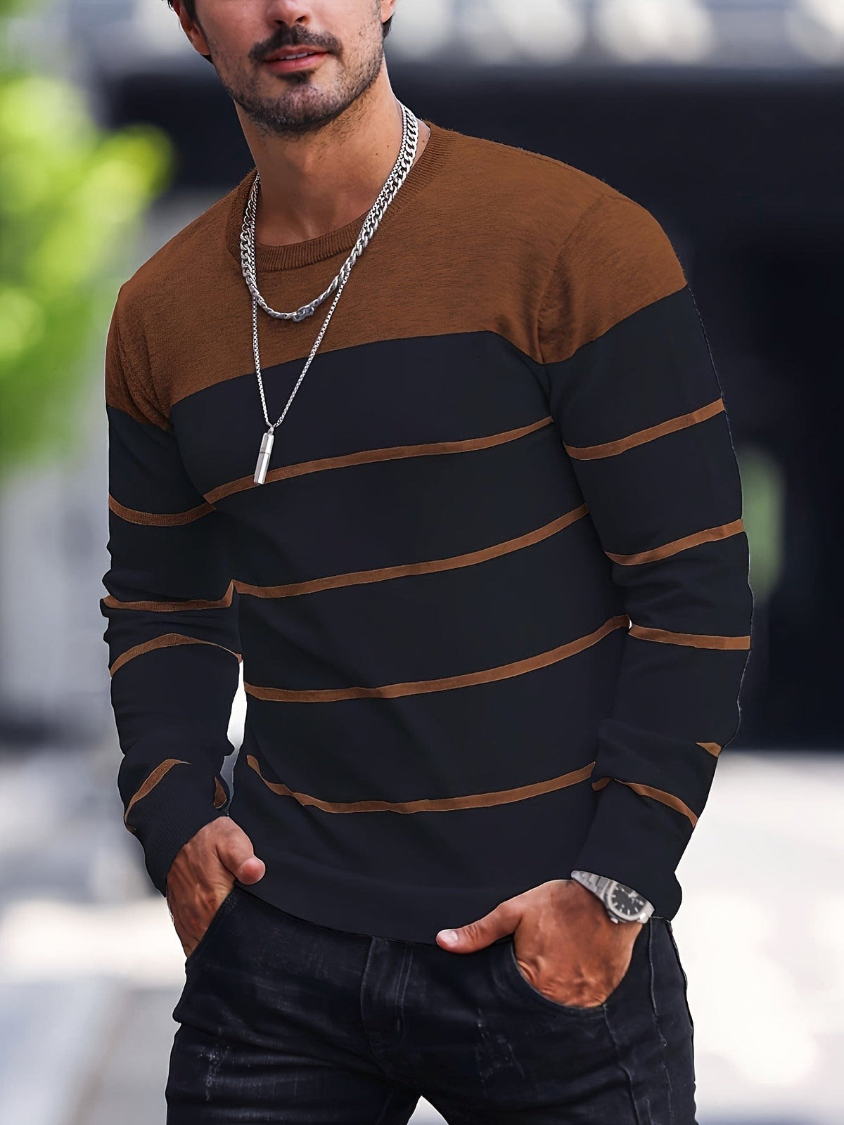 Finnegan Color Block Striped Crew Neck Pullover
