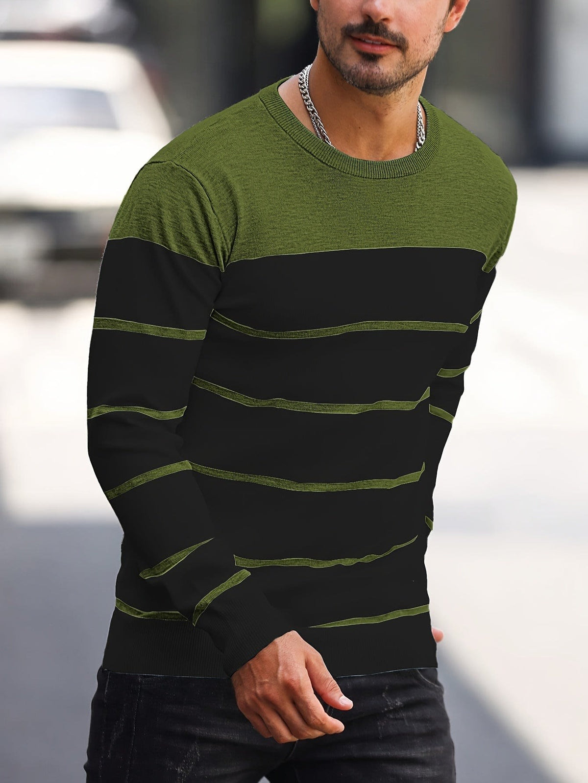 Finnegan Color Block Striped Crew Neck Pullover