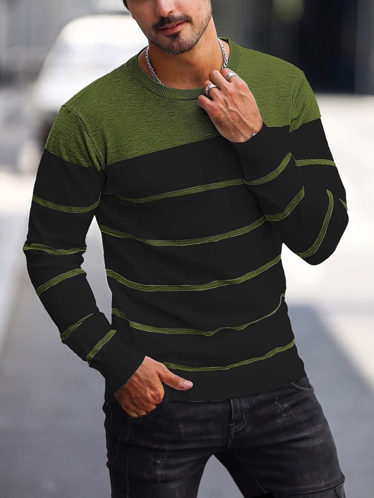 Finnegan Color Block Striped Crew Neck Pullover