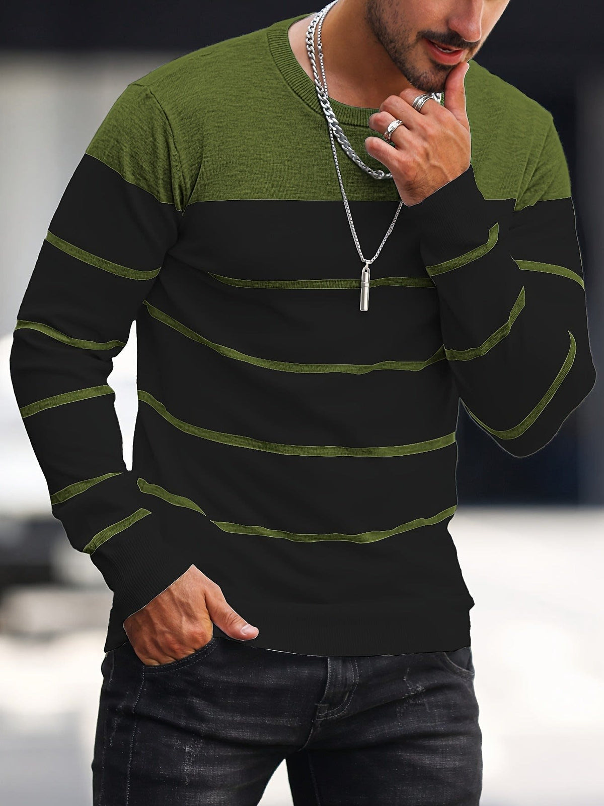 Finnegan Color Block Striped Crew Neck Pullover