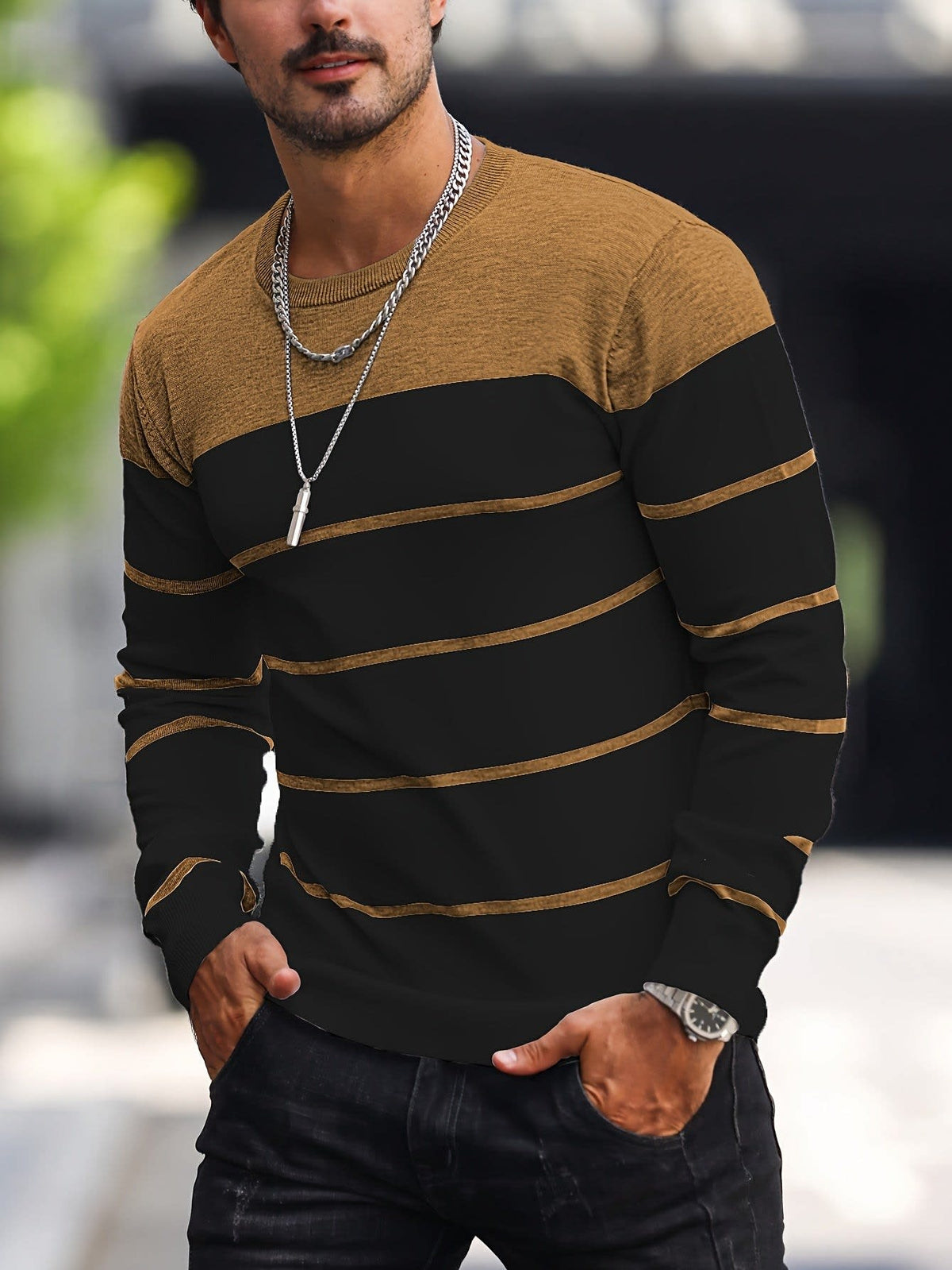 Finnegan Color Block Striped Crew Neck Pullover
