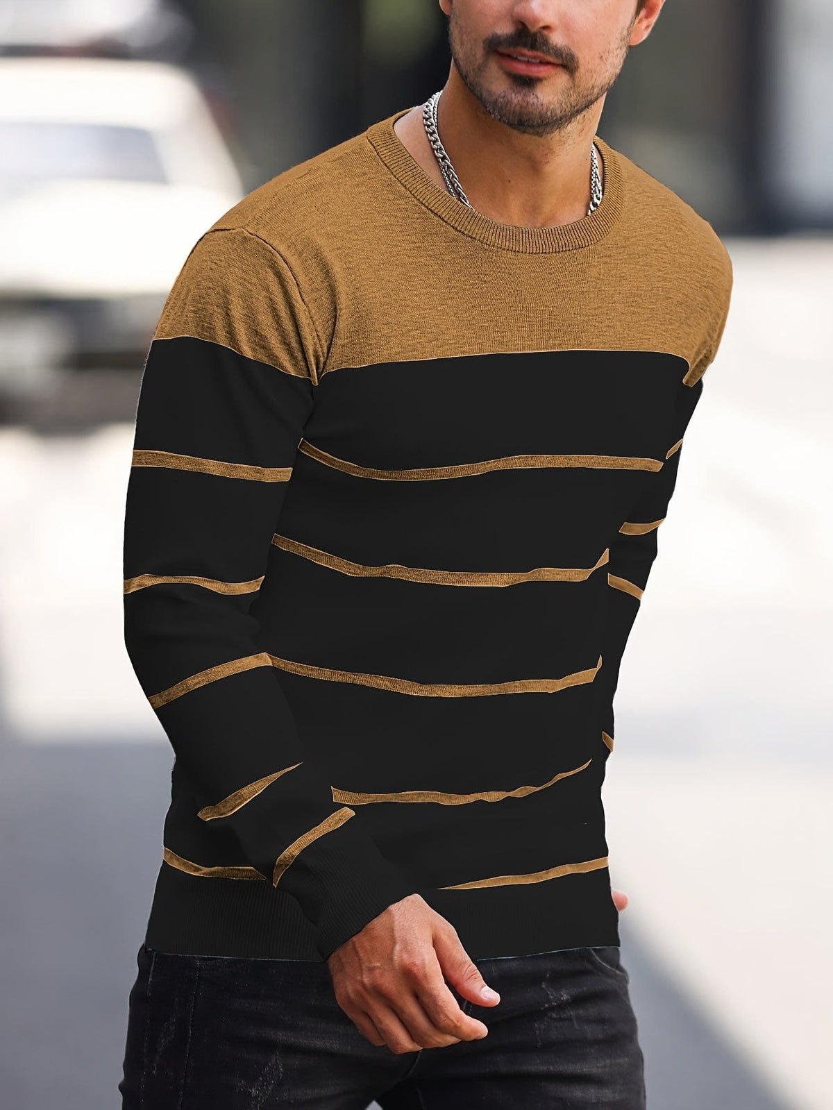 Finnegan Color Block Striped Crew Neck Pullover