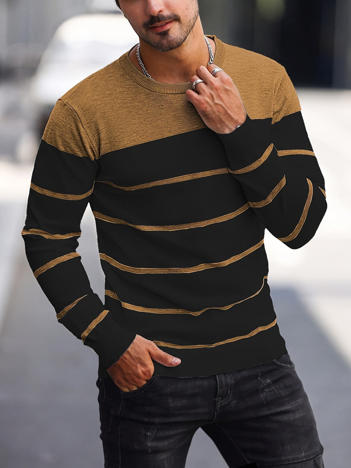 Finnegan Color Block Striped Crew Neck Pullover