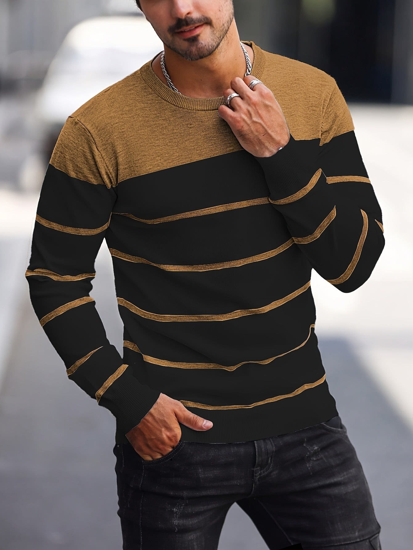 Finnegan Color Block Striped Crew Neck Pullover_98