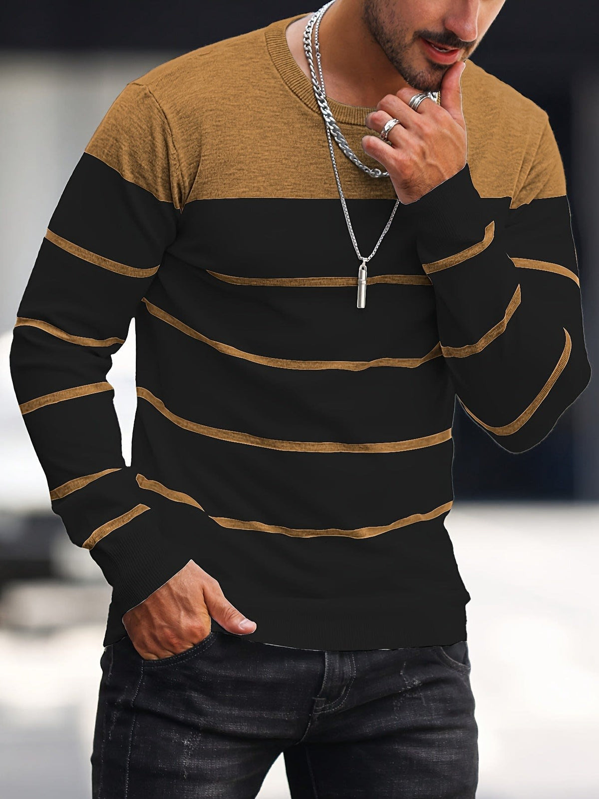Finnegan Color Block Striped Crew Neck Pullover