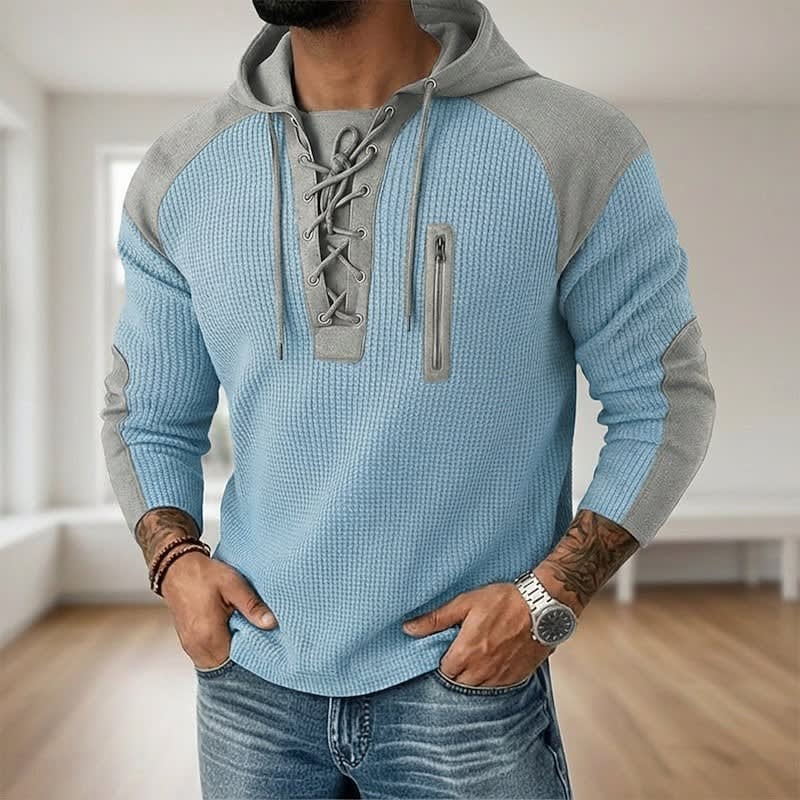 Garrick Waffle Knit Lace Up Hoodie