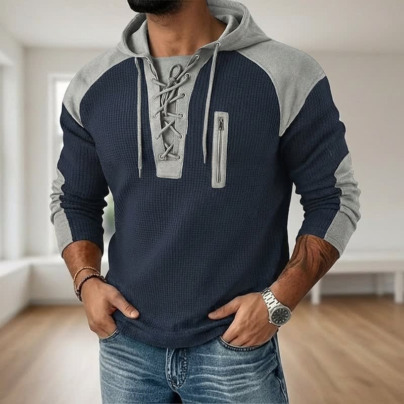 Garrick Waffle Knit Lace Up Hoodie