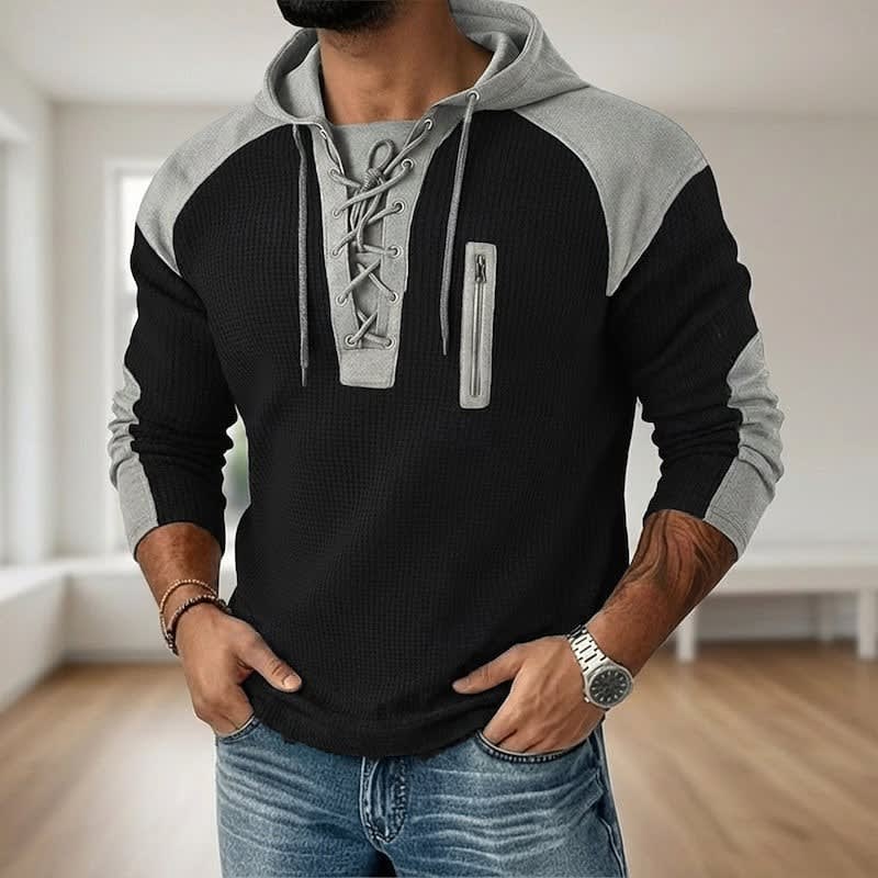 Garrick Waffle Knit Lace Up Hoodie