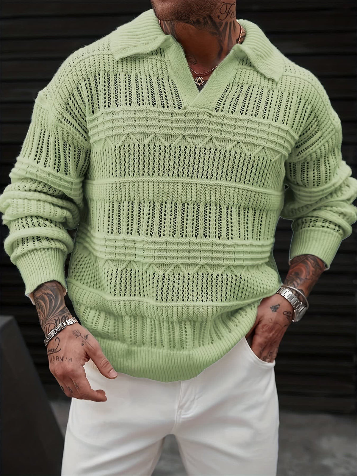 Keane Open Knit Collared Sweater