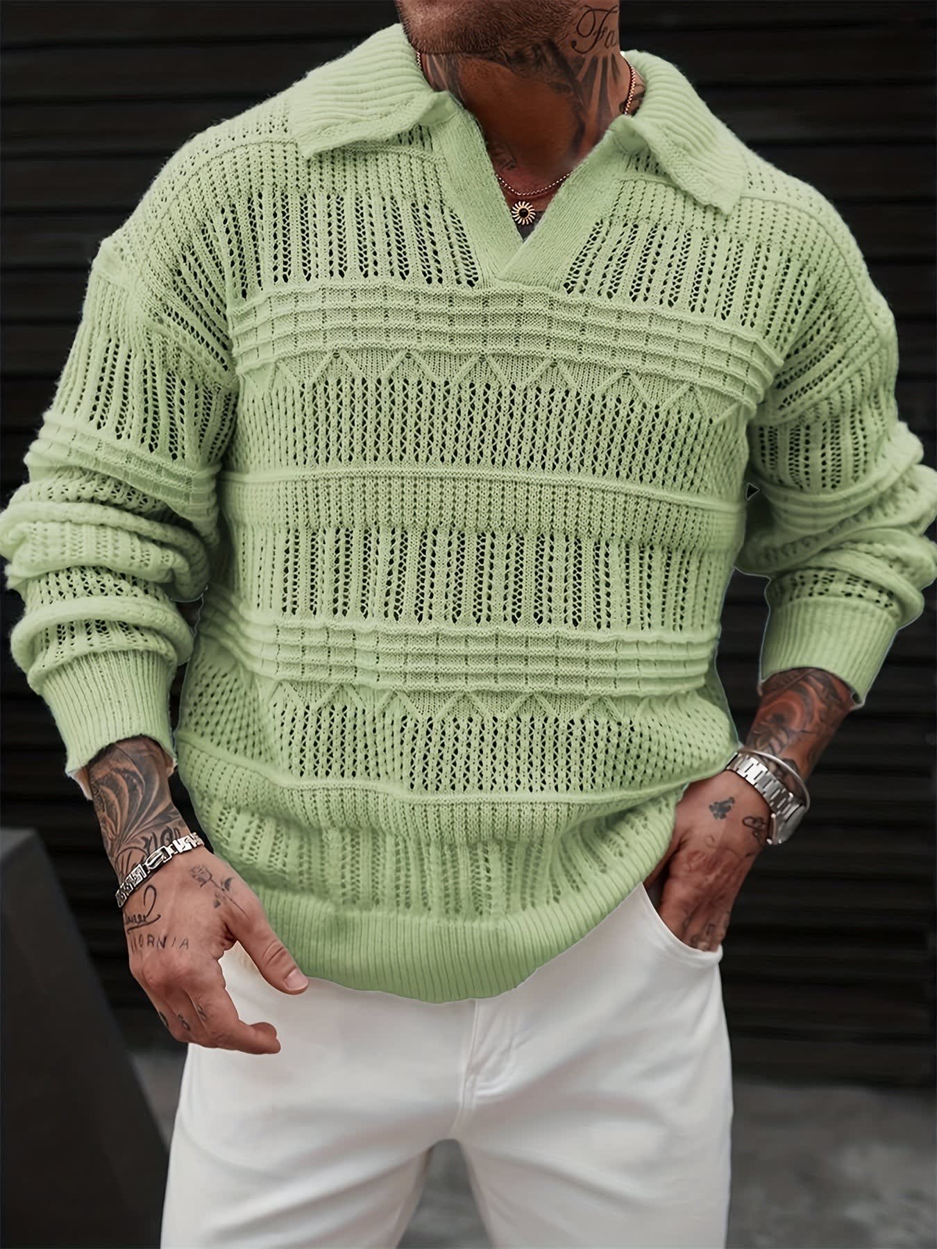 Keane Open Knit Collared Sweater_1