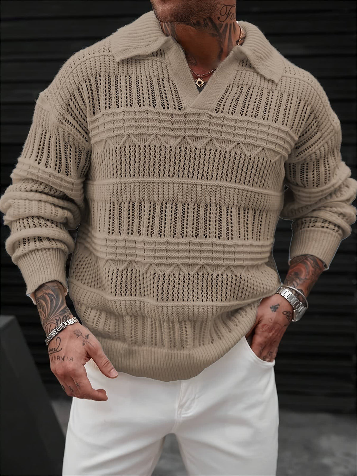 Keane Open Knit Collared Sweater