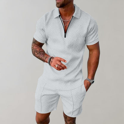 Carl Textured Zip Polo And Shorts Set_4