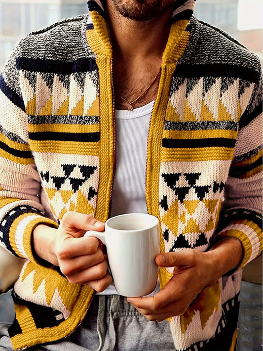 Lyndon Geometric Knit Zip Up Cardigan_1
