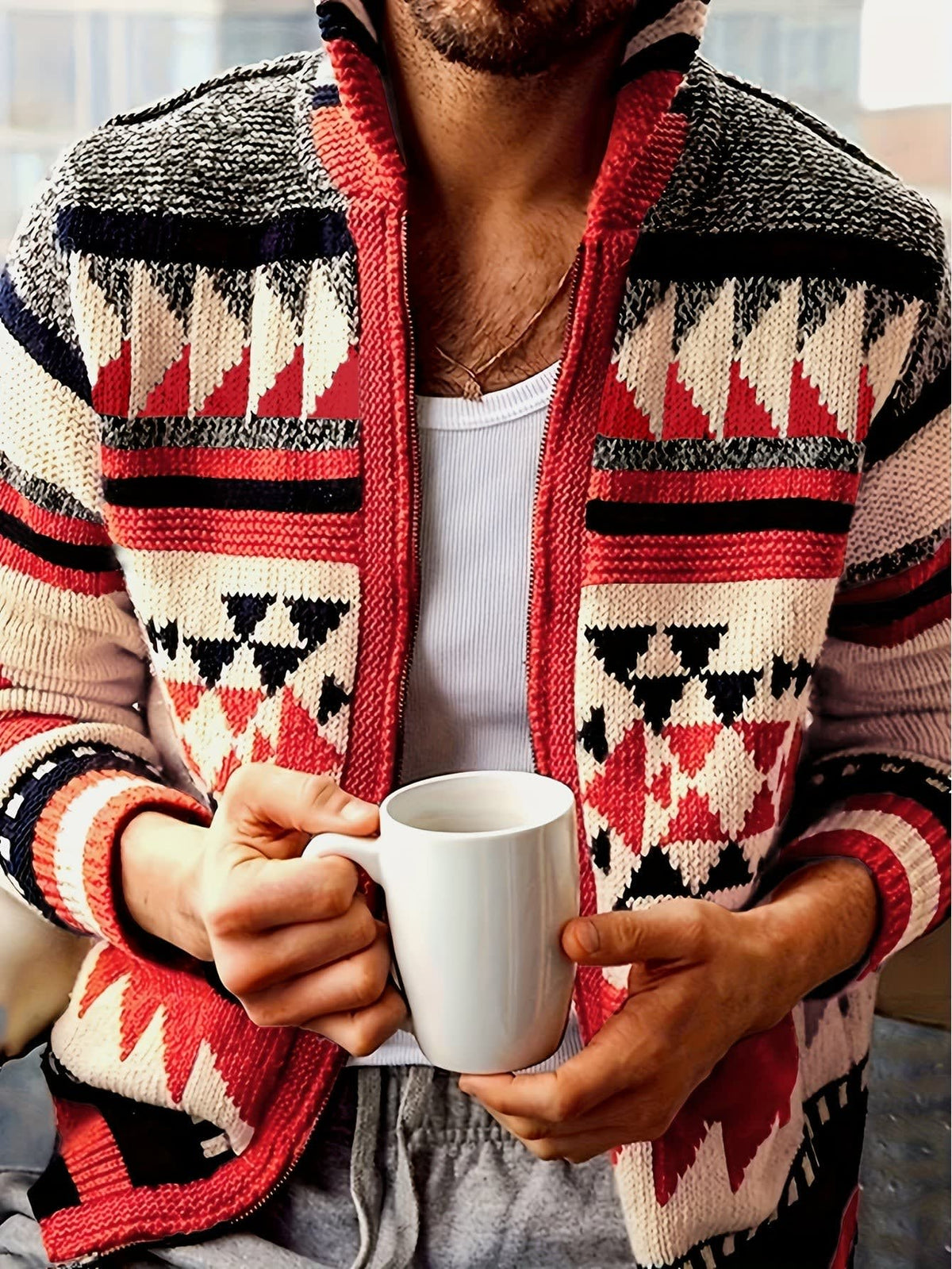 Lyndon Geometric Knit Zip Up Cardigan