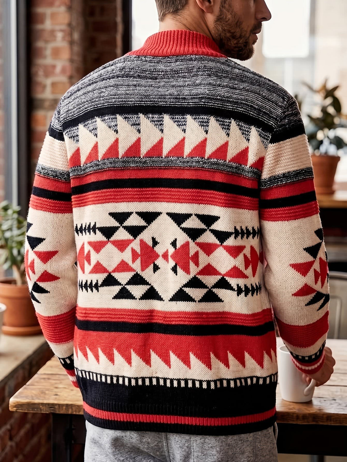 Lyndon Geometric Knit Zip Up Cardigan