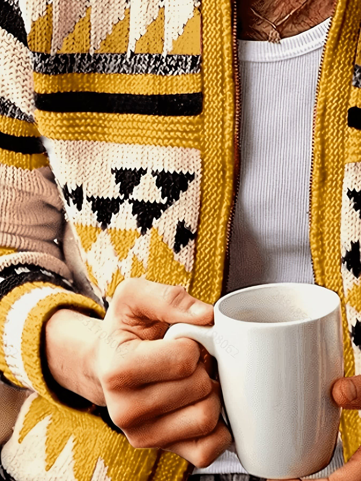 Lyndon Geometric Knit Zip Up Cardigan