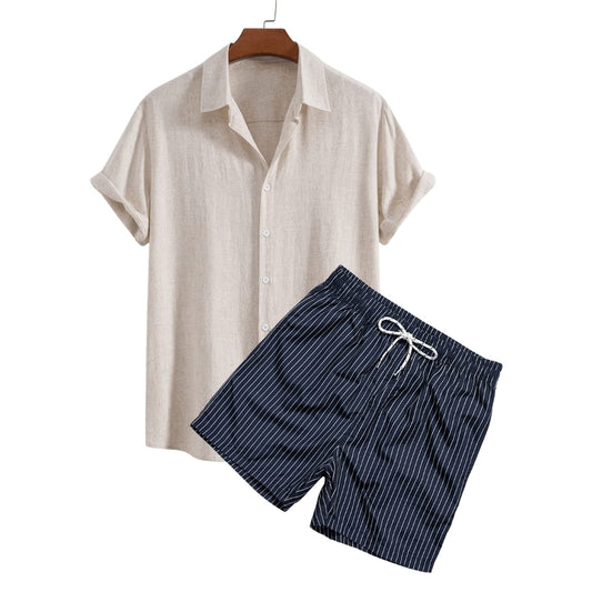 Jarvis Linen Blend Shirt and Swim Shorts Set_1