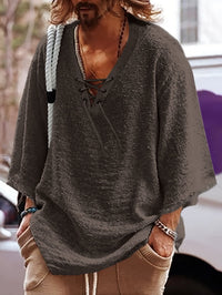 Norris Lace Up V Neck Beach Shirt