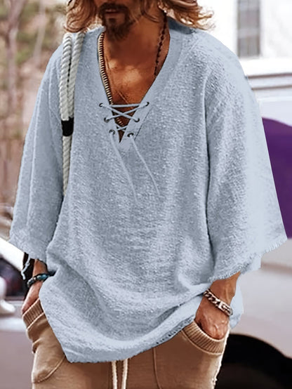 Norris Lace Up V Neck Beach Shirt_5