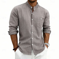 Sylvan Striped Band Collar Long Sleeve Shirt
