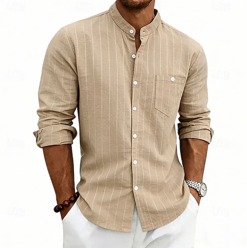 Sylvan Striped Band Collar Long Sleeve Shirt