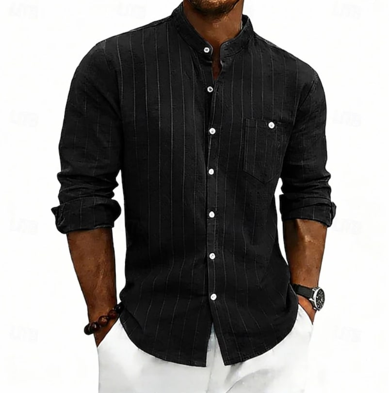 Sylvan Striped Band Collar Long Sleeve Shirt