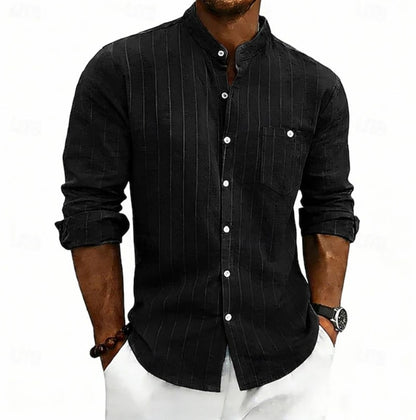 Sylvan Striped Band Collar Long Sleeve Shirt_3